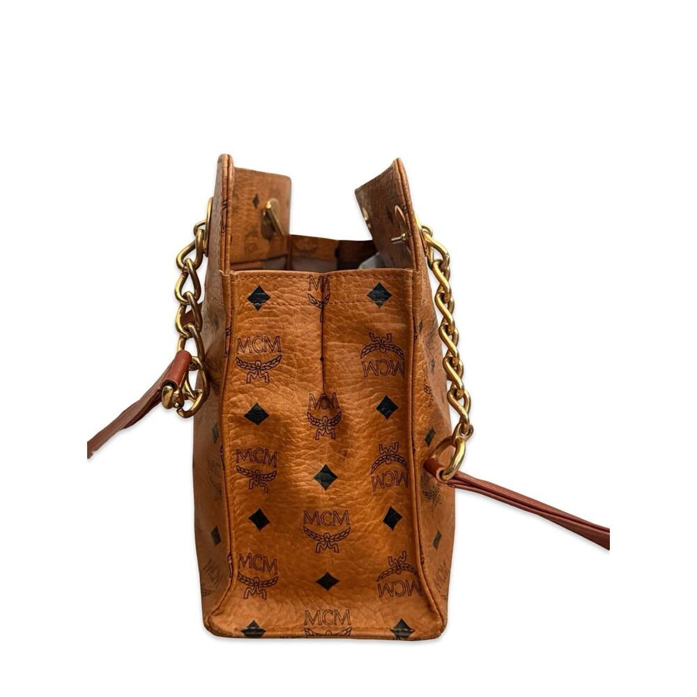 MCM Visetos Cognac Shoulder Bag Gold Chain Strap Medium Tote - Picture 4 of 16